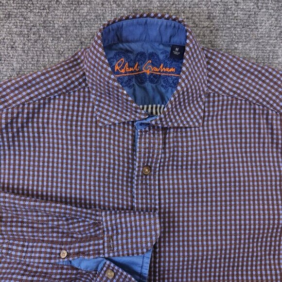 Robert Graham Medium Button Up Shirt Blue Plaid Long Sleeve Brown Purple Blue - Picture 1 of 8